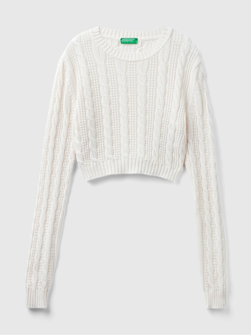 United Colors of Benetton Cable Knit Cropped Sweater - Cream